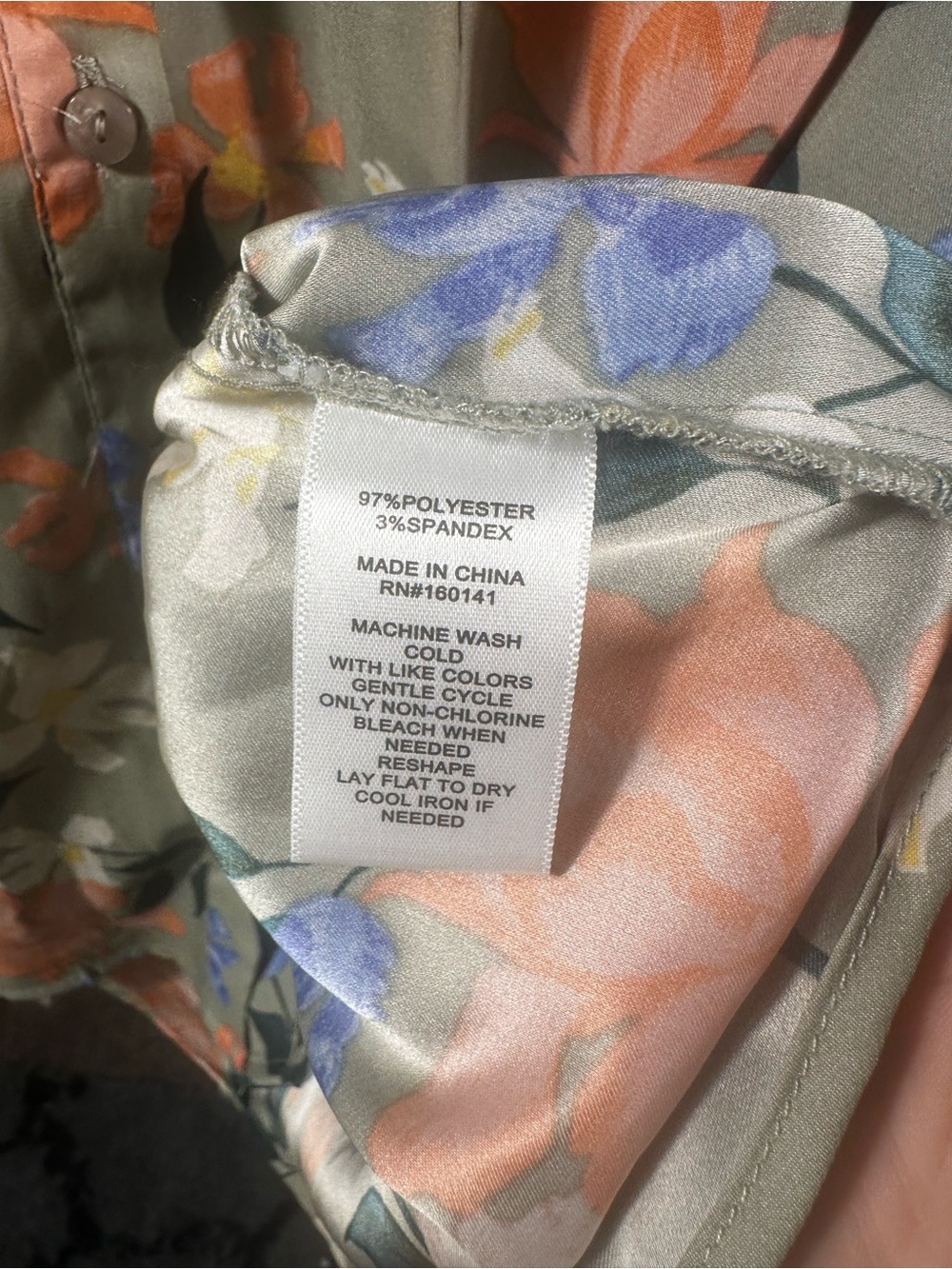 S62. Frye- Floral Button-Front Peasant Blouse - Olive with Orange & Blue Flowers - Picture 3 of 6